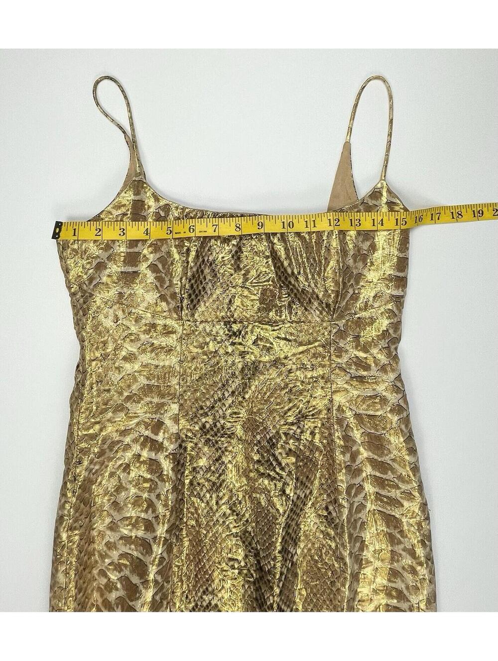 Tracy Reese Vintage Silk Gold Metallic Snakeskin Dress 8 Cocktail Back Bow - Picture 7 of 8